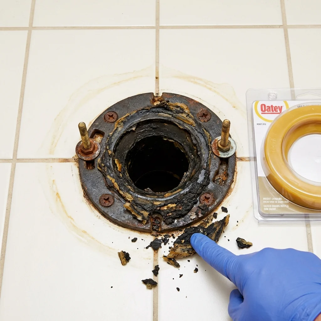 Failed wax ring showing water seepage at the base of a toilet in a Yankton, SD home