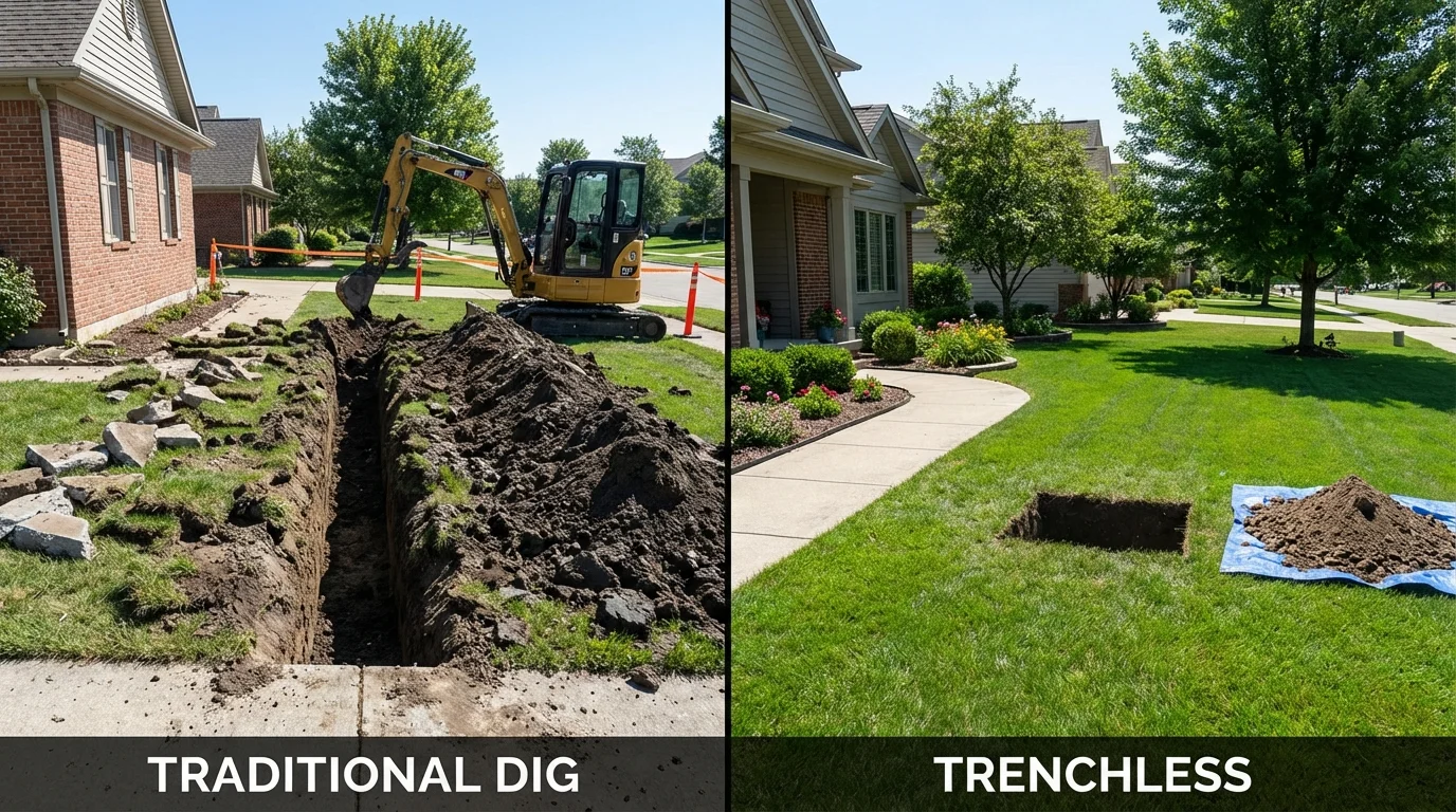 Trenchless sewer repair with minimal yard damage versus traditional excavation in Yankton, SD